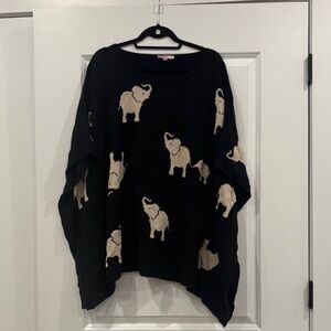 Calypso St Barth Cashmere Sz LG Black Poncho with Elephant Pattern